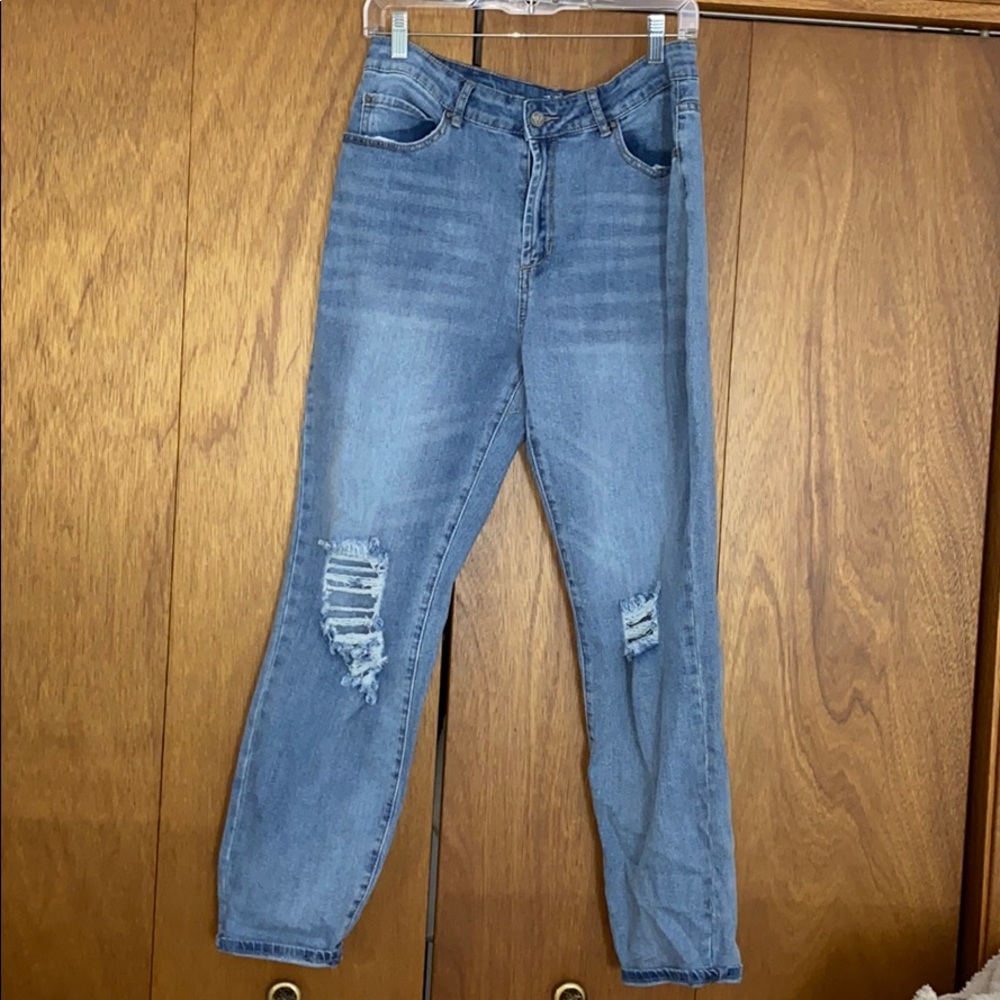 Distressed light-wash boyfriend jeans